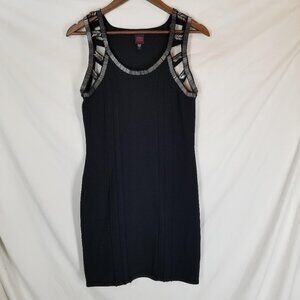 2B Bebe Black Bodycon Mini Dress Large Sleeveless Cutout Strap Detail, Minimal